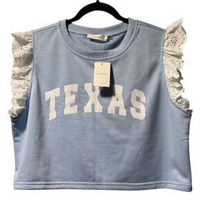 Idem ditto John Galt Blue Texas Crop Top with Lace Sleeves Sz L NWT Preppy Y2K